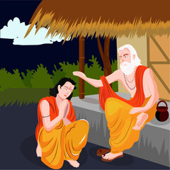 Guru Purnima Illustration guru or shishya teacher or student concept of night. - obrazy, fototapety, plakaty