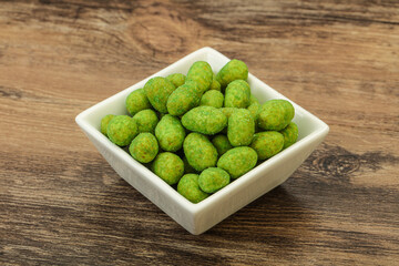 Spicy wasabi peanuts in the bowl