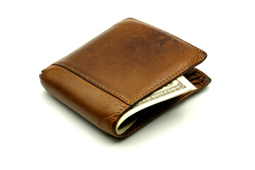 brown leather wallet with money