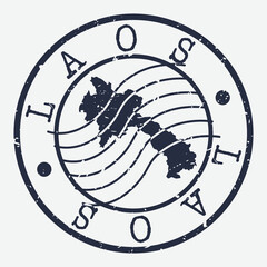 Naklejka na ściany i meble Laos Stamp Postal. Map Silhouette Seal. Passport Round Design. Vector Icon. Design Retro Travel.