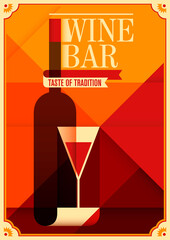 Wine bar poster in retro style. Vector illustration.