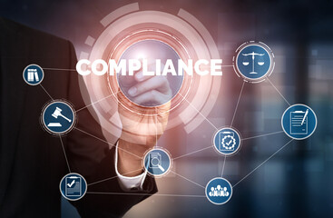 Compliance rule law and regulation graphic interface for business quality policy planning to meet...