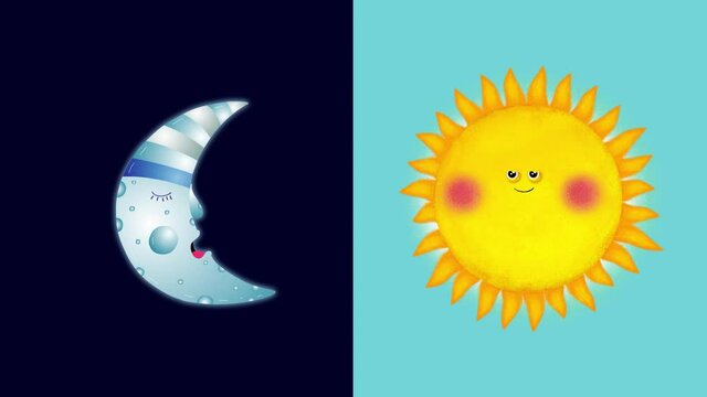 Sun and moon cartoon animations. A fragment of solar system. Cartoon educational animation. Good for education, lessons, explainer, etc... Alpha channel included.