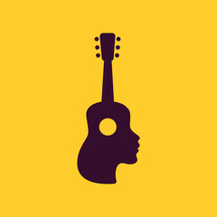Woman face guitar vector logo