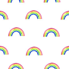 Obraz premium Seamless pattern with colorful rainbow, watercolor cartoon illustration 