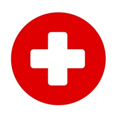 Obraz premium Icon with white cross sign on red background. Medical symbol