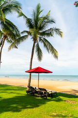 Umbrella and chair  with sea ocean view in hotel resort