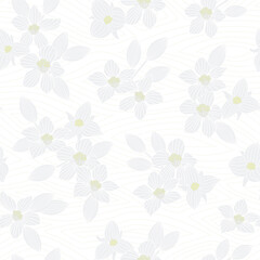 Vector Flowers in White Gray Yellow on White Background Seamless Repeat Pattern. Background for textiles, cards, manufacturing, wallpapers, print, gift wrap and scrapbooking.