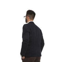 Young businessman in suit on white background