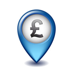 Obraz premium English pound symbol on Mapping Marker vector icon.