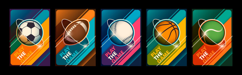 Set of colorful sport posters in modern colorful style design. Vector illustration.