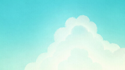 青空とふわふわの雲のイラスト　入道雲　幻想的な背景装飾　夢