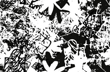 Grunge background black and white. Texture of chips, cracks, scratches, scuffs, dust, dirt. Dark monochrome surface. Old vintage vector pattern