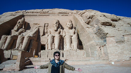 Asian tourist travel to Abu simbel temple historic landmark of Egypt