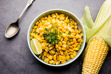 Spicy Masala Sweet Corn is a tasty roadside Indian snack, which is very easy to make. selective...