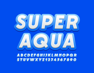 Vector eco banner Super Aqua. Blue and White modern Font. Trendy Alphaebt Letters and Numbers set