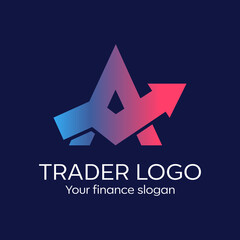Obraz premium Logo with a successful graph up for business. Flat vector illustration. Letter A trader logo. Forex logo.