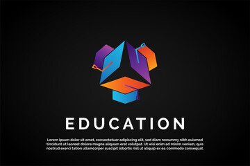 Three Colorful Graduation hat for Education Logo Template Monogram
