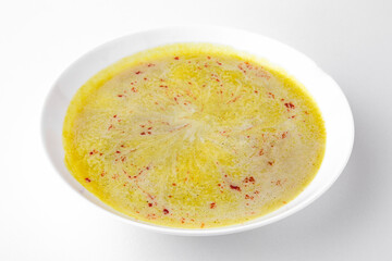 Pea soup.  A dish for delivery, or an online store. Isolated on a white background.