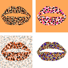 animal print lips illustrations set