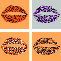 animal print lips illustrations set