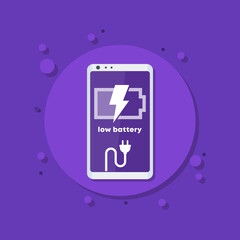 Low battery vector icon with phone