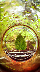 beautiful leaf of a plant or tree on glass design with water droplets on it looking like a nature beauty wallpaper with combination of colors in this colorful world
