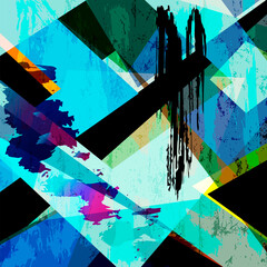 Fototapeta premium abstract background, illustration with paint strokes, splashes and geometric lines