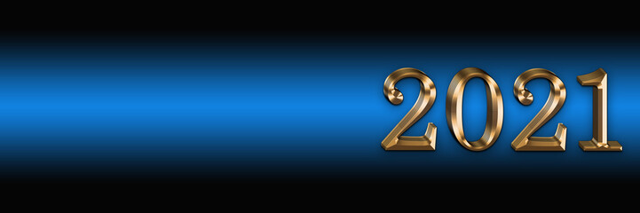 Luxury 2021 Happy New Year elegant design .Golden 2021 numbers on black and blue background .Copy space for text. Banner.3D-rendering