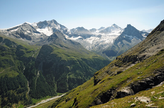 View towards the Weisshorn and Zinalrothorn from the slopes above Zinal.