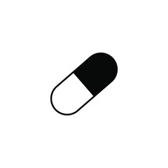 Capsule vector solid black glyph flat icon, medical icon