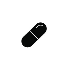 Capsule vector solid black glyph flat icon, medical icon
