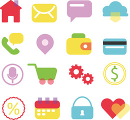 colorful icons for site business or sell, vector graphics