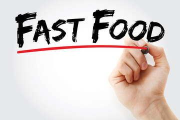 Fast food text with marker, concept background