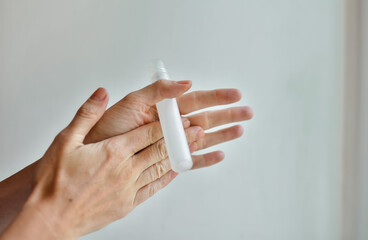 
hand disinfection with antiseptic, human hygiene
