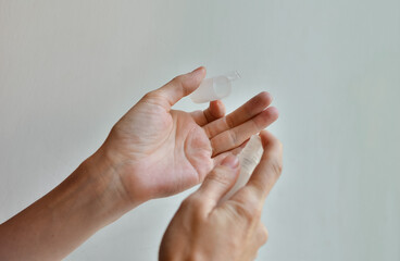 
hand disinfection with antiseptic, human hygiene
