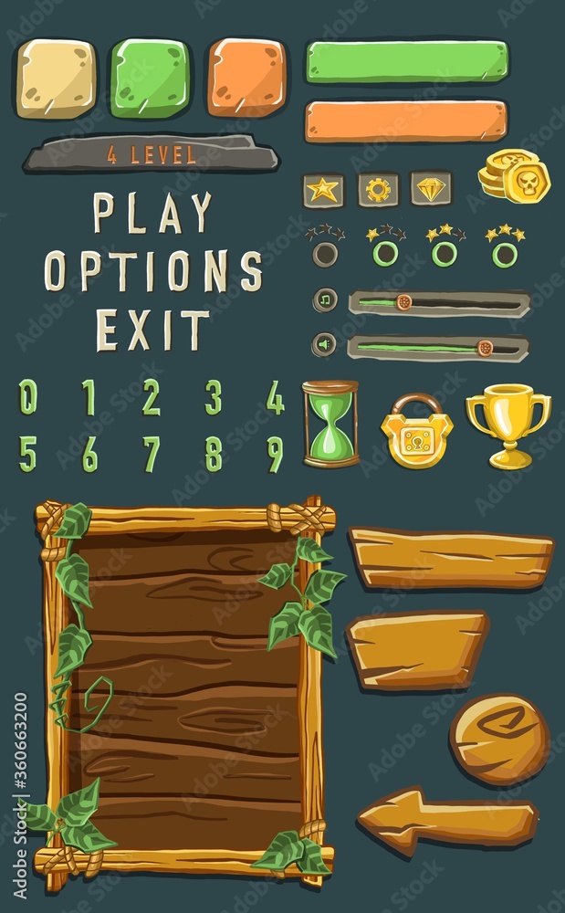 Poster game template with elements of game objects. vector illustration
