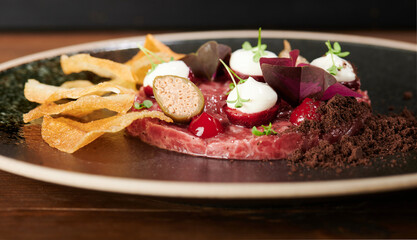 Macro view of meat tartar