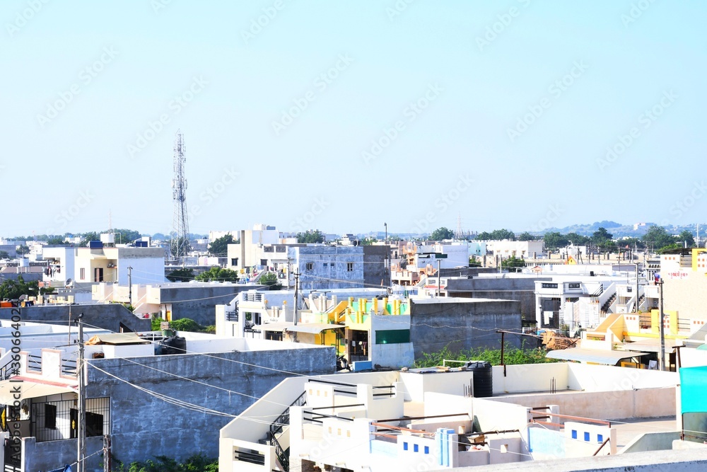 Canvas Prints city view, landscape view, blue sky, evening, farms view