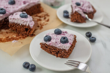sweet home made chocolate brownie with blueberries