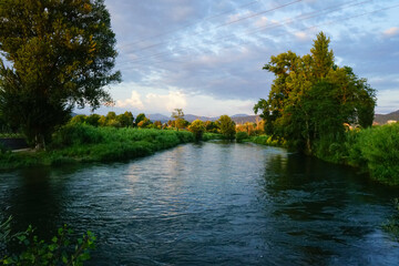 River urban park at the sunset in Terni, Umbria, Italia