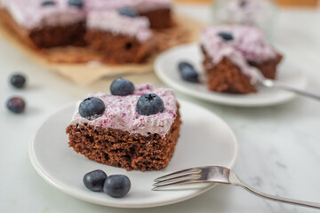 sweet home made chocolate brownie with blueberries