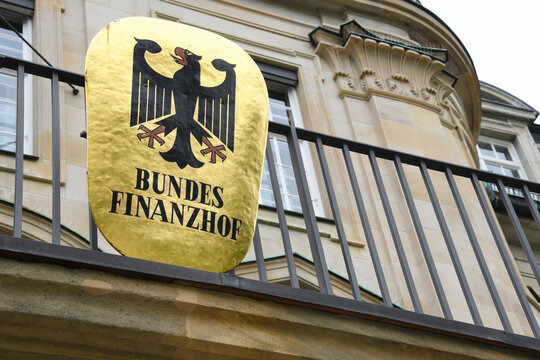 Munich, Bavaria / Germany - May 19, 2018: Sign of The Federal Finance Court - Bundesfinanzhof - in Munich, Germany - It is one of the federal Supreme Courts of Germany