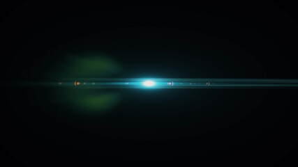 Anamorphic lens flare from a photo camera lens. Anamorphic background.