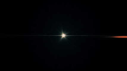 Anamorphic lens flare from a photo camera lens. Anamorphic background.