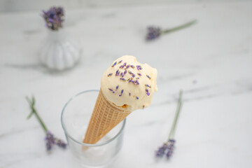 Fototapeta na wymiar home made vanilla lavender ice cream
