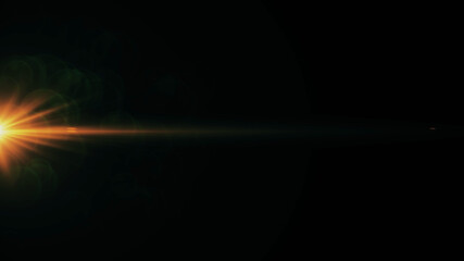 Anamorphic lens flare from a photo camera lens. Anamorphic background.