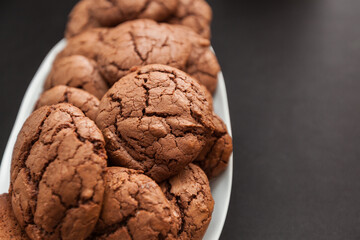 Beautiful fresh sweet chocolate cake with chocolate