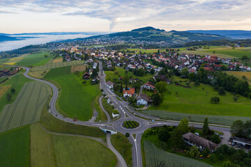 modern roundabout in a small swiss town