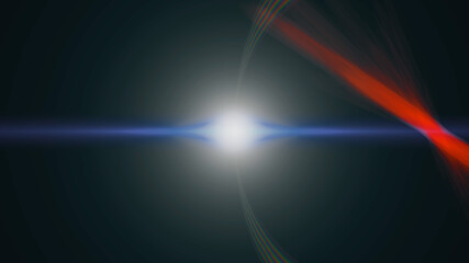 Anamorphic lens flare from a photo camera lens. Anamorphic background.